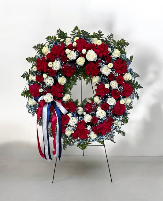 Red & White Funeral Wreath